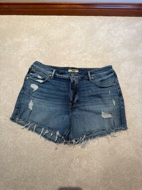 Maurices Distressed Dark Blue Frayed Hem Denim Shorts